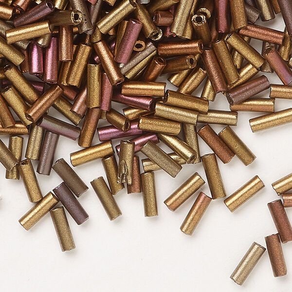 Bead, Preciosa Ornela Czech glass, bugle bead, pkg/50g, #3, soft bronze tones metallic opaque alabaster, (01610). image number 0