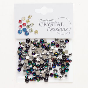 Flat back mix 1pkg144 jet and crystal vitrail medium, Crystal Passions&reg; rhinestone 3.00-4.80mm round SS12 / SS16 / SS20