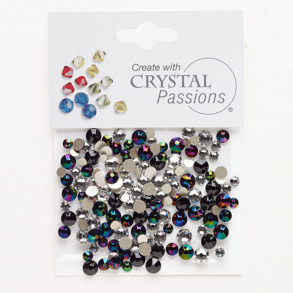 Flat back mix 1pkg144 jet and crystal vitrail medium, Crystal Passions&reg; rhinestone 3.00-4.80mm round SS12 / SS16 / SS20 image number 0