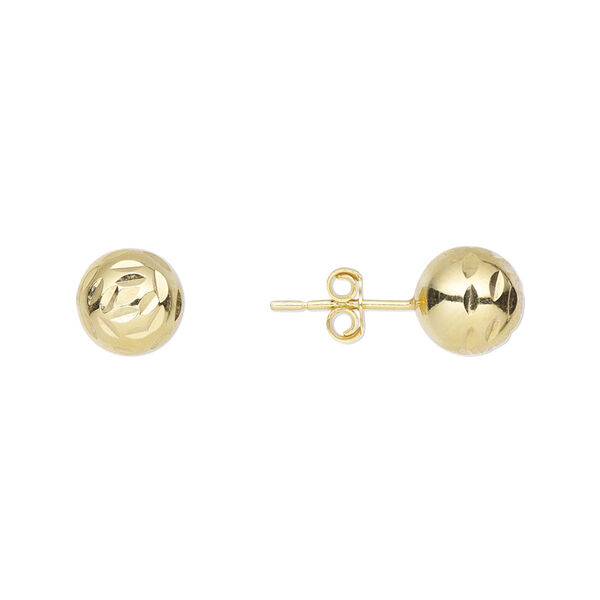 Earstud, gold-finished sterling silver, 8mm diamond-cut ball with post. Sold per pair. image number 0