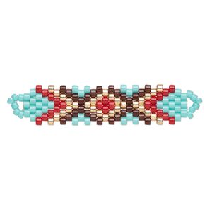 Focal, Creative Touch, glass, turquoise blue / brick red / multicolored 35x9mm double-sided rectangle. Sold individually.
