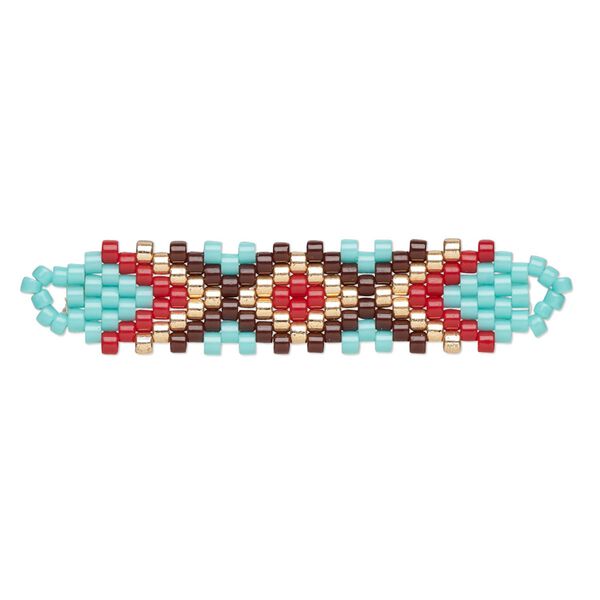 Focal, Creative Touch, glass, turquoise blue / brick red / multicolored 35x9mm double-sided rectangle. Sold individually. image number 0