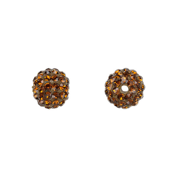 Bead, glass rhinestone / epoxy / resin, brown, 10mm round. Sold individually. image number 0
