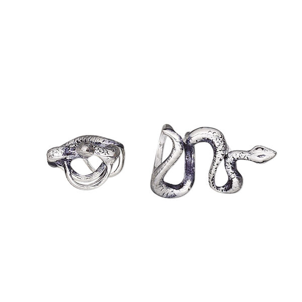 Slide, antique silver-plated brass, 19x11mm single-sided snake with (3) 4mm holes. Sold individually. image number 0