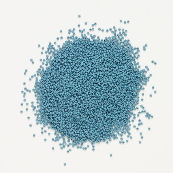 Seed bead, Preciosa Ornela Czech glass, 1pkg50g, 2.0-2.2mm rocaille, opaque matte terra dyed deep sea chalkwhite (06434) image number 1