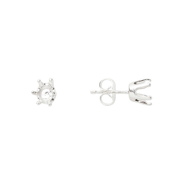 Earstud, Sure-Set™, sterling silver, 6mm 6-prong round setting. Sold per pair. image number 0