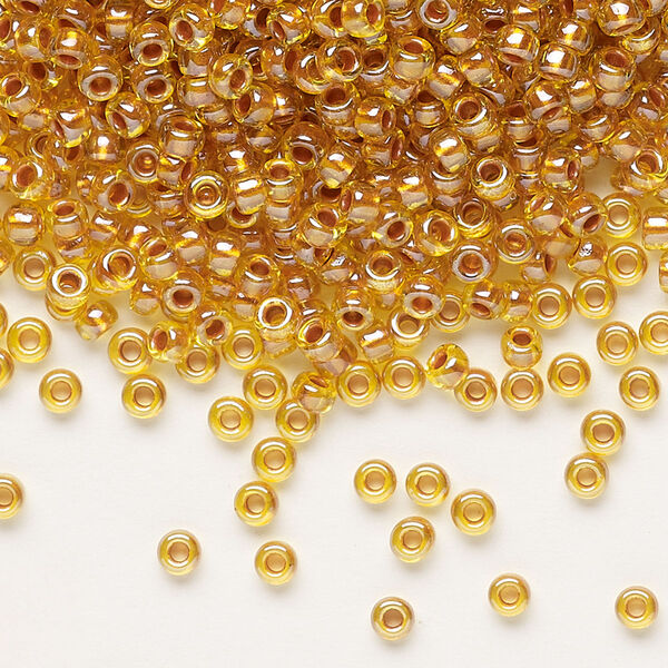 Seed bead, Miyuki, glass, pkg/250g, #8 rocaille, translucent copper pearl-lined marigold, (RR-3802). image number 0