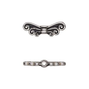 Bead, enamel and stainless steel, black, 21x8mm double-sided angel wing. Sold individually.