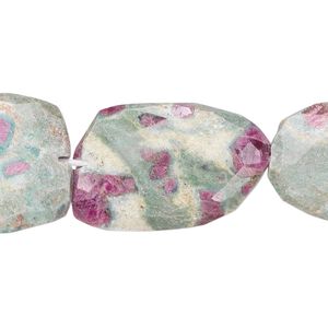 Ruby in fuchsite 1pkg1, hand-faceted flat nugget bead natural 8 inch large