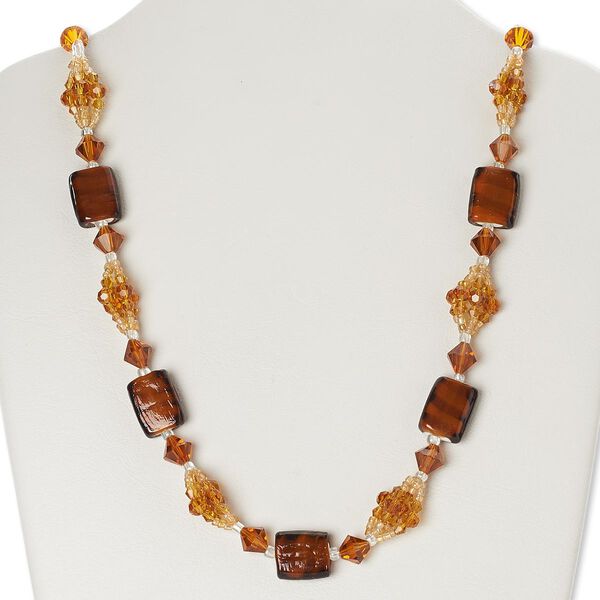 Necklace, glass and lampworked glass, multicolored, 30-inch continuous loop. Sold individually. image number 0