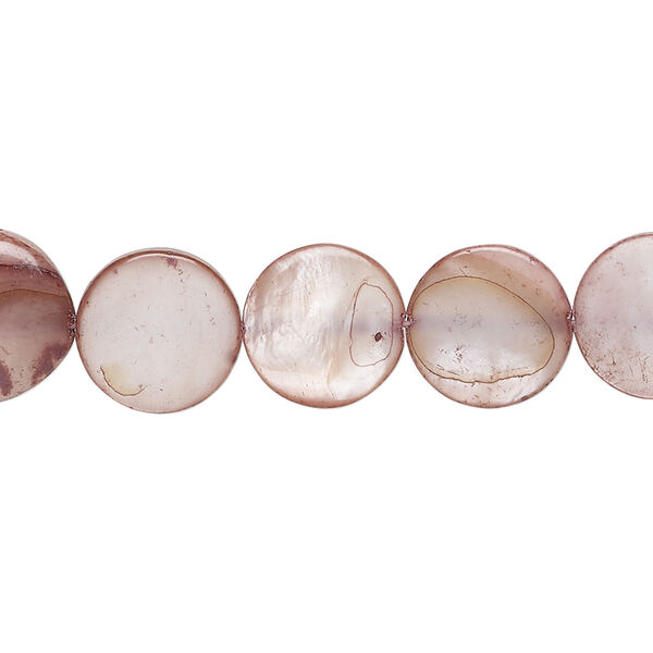 Mother-of-pearl shell 1pkg1, puffed flat round bead 15 inch taupe 11-12mm image number 0
