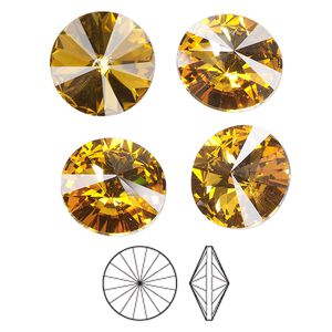 Chaton 4pk topaz foil back, Preciosa MAXIMA Czech crystal rhinestone 14mm rivoli