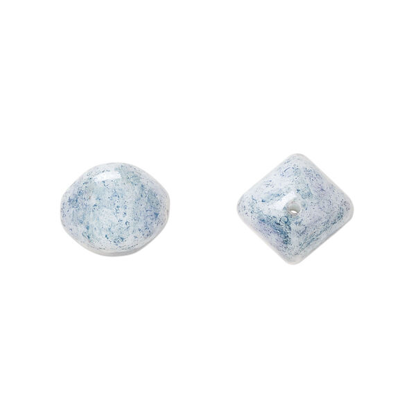 Bead, Czech pressed glass, light blue granite, 12mm 4-sided oval. Sold per 15" to 16" strand. image number 0