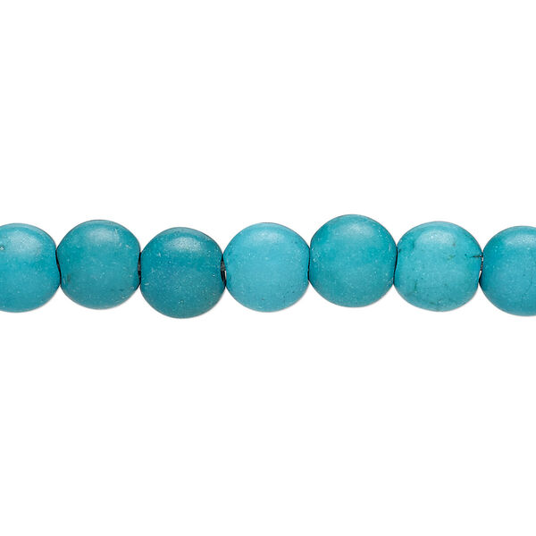 Bead, "turquoise" (resin) (imitation), dark teal green, 7-8mm puffed flat round. Sold per 15-inch strand. image number 0