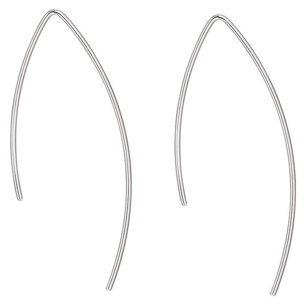 Ear wire, sterling silver, 40mm marquise, 20 gauge. Sold per pair. image number 0