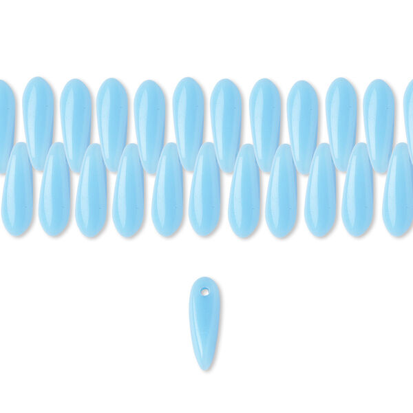Bead, Czech pressed glass, opaque turquoise blue, 10x3mm top-drilled dagger. Sold per 15-1/2" to 16" strand, approximately 190-200 beads. image number 0