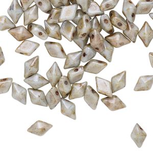 Bead, DiamonDuo™, Czech pressed glass, opaque alabaster luminous green chalk, 8x5mm faceted diamond with flat back and (2) 0.7-0.8mm holes. Sold per 10-gram pkg, approximately 70 beads.
