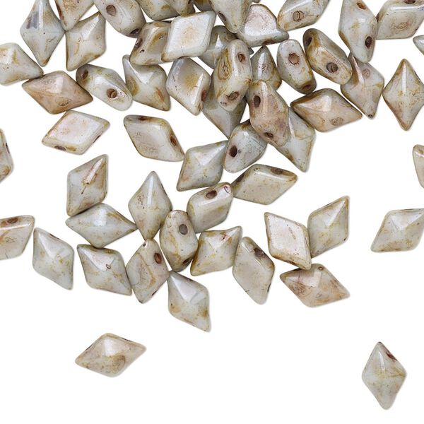 Bead, DiamonDuo™, Czech pressed glass, opaque alabaster luminous green chalk, 8x5mm faceted diamond with flat back and (2) 0.7-0.8mm holes. Sold per 10-gram pkg, approximately 70 beads. image number 0