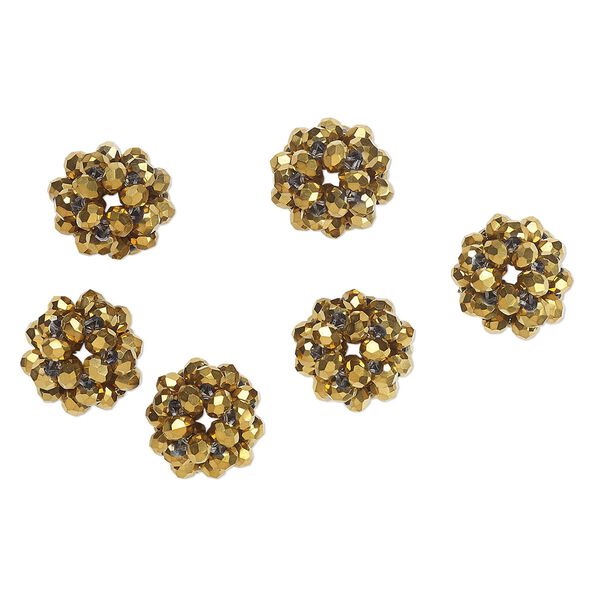 Bead, glass and monofilament, opaque metallic gold, 10mm round. Sold per pkg of 6. image number 0