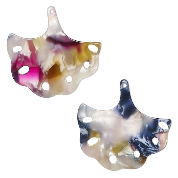 Charm, resin, multicolored, 23x22mm ginkgo leaf with cutouts. Sold per pkg of 8. image number 0