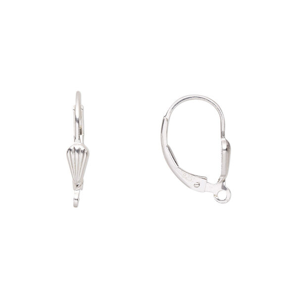 Ear wire, sterling silver, 16mm leverback with 5x3mm shell with open loop. Sold per pair. image number 0
