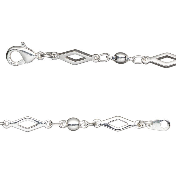 Chain, silver-plated brass, 4mm open diamond, 20 inches with lobster claw clasp. Sold individually. image number 0