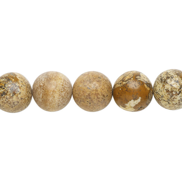 Bead, picture jasper (natural), 10mm round, B grade, Mohs hardness 6-1/2 to 7. Sold per 15-1/2" to 16" strand. image number 0