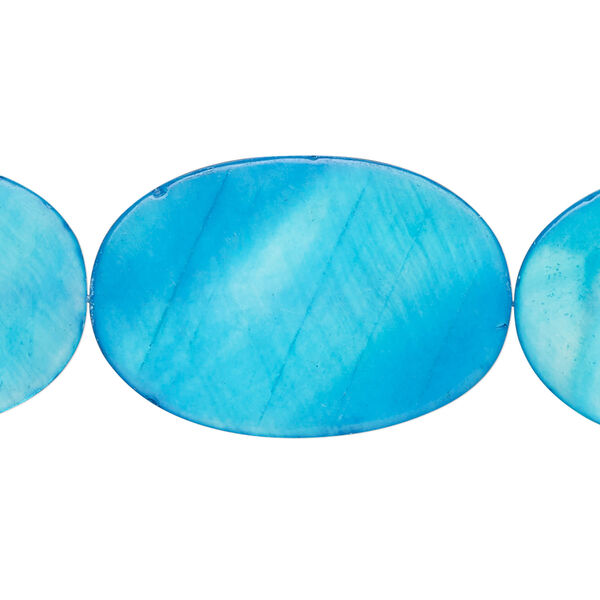 Mother-of-pearl shell 1pkg1, flat oval bead 15 inch bright blue 30x20mm-31x21mm image number 0