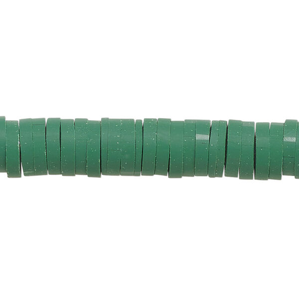 Bead, polymer clay, opaque dark green, 8x2mm heishi. Sold per pkg of (2) 15-1/2" to 16" strands. image number 0