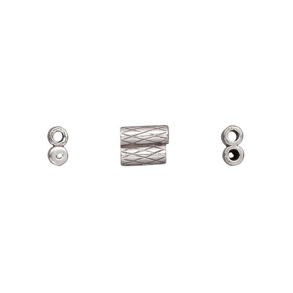 Clasp JBB Findings slide 1pkg1 sterling silver, 7.5x6mm textured double-round tube, set of 2 antiqued image number 0