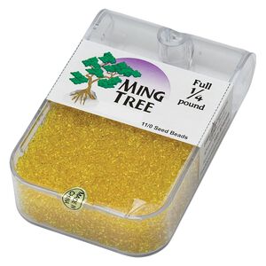 Seed bead, Ming Tree™, glass, pkg/1/4 pound, #11 round, transparent yellow.