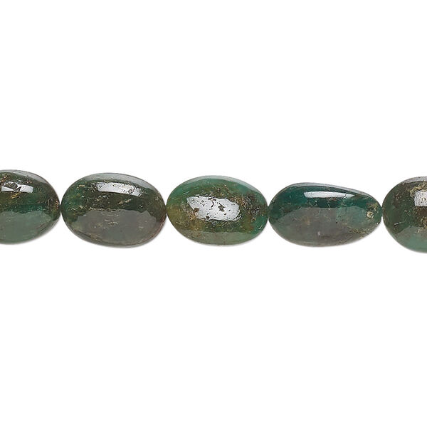 Bead, African aventurine (natural), 9x7mm-13x8mm hand-cut uneven puffed oval with 0.4-1.4mm hole, C grade, Mohs hardness 7. Sold per 8-inch strand. image number 0