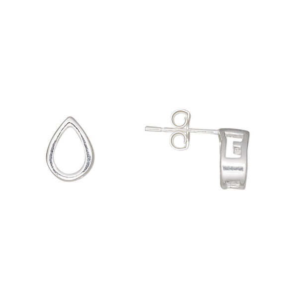 Earstud, sterling silver, 9x7mm smooth pear with 7x5mm pear setting. Sold per pair. image number 0