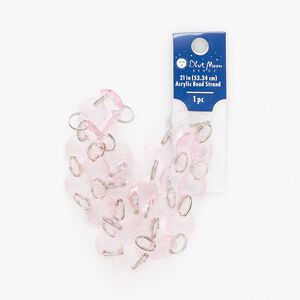 Necklace, acrylic and silver-finished steel, pink, 14mm wide with faceted octagon and split ring, 21 inches. Sold individually.