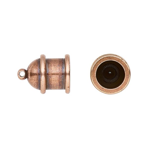 Cord end, TierraCast®, "Maker's" collection, glue-in, antique copper-plated brass, 15.5x11.5mm pagoda, 8mm inside diameter. Sold per pkg of 2. image number 0