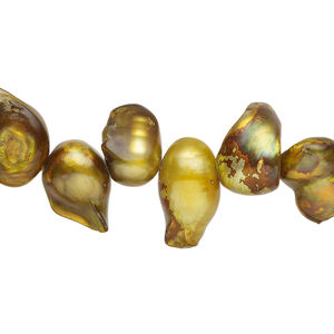 Freshwater pearl 1pkg1, baroque, 15 inch golden yellow 9x8mm-26x10mm cultured