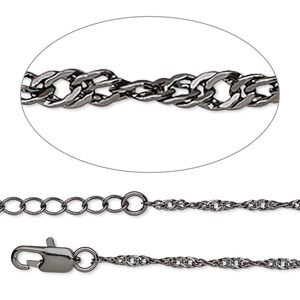 Chain 1pkg2 gunmetal-plated Singapore, 2mm / lobster claw clasp, brass 7.5 inch