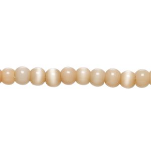 Bead, cat's eye glass (fiber optic glass), light tan, 4-6mm round. Sold per 14-inch strand, approximately 90 beads.