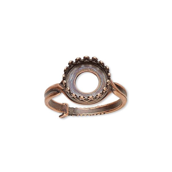Ring, JBB Findings, antique copper-plated brass, 12mm round with 10mm round bezel setting, adjustable from size 6-8. Sold individually. image number 0