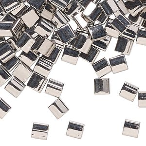 Seed bead, TILA®, glass, pkg/40g, 5mm full tila square, opaque nickel-plated, (TL-190).