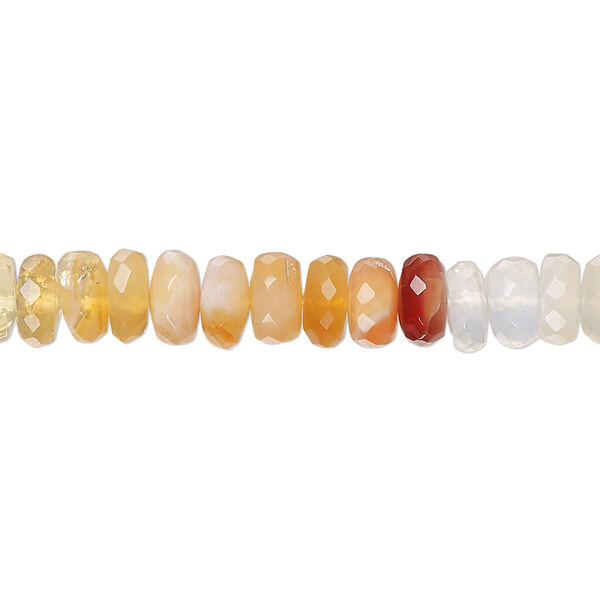 Bead, fire opal (natural), shaded, 6x2mm-7x5mm hand-cut faceted rondelle with 0.4-1.4mm hole, B- grade, Mohs hardness 5 to 6-1/2. Sold per 17-inch strand. image number 0