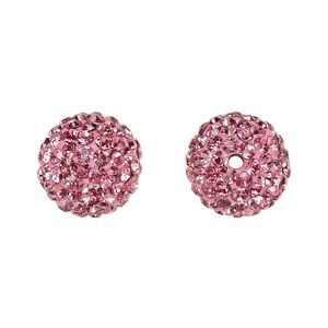 Bead, glass rhinestone / epoxy / resin, dark pink, 14mm round. Sold individually.
