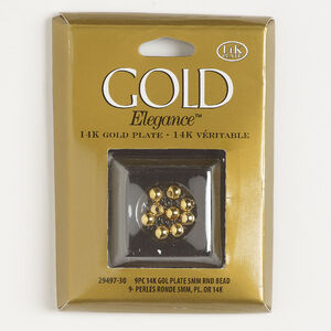 Bead 1pkg9, 5-6mm round, gold-plated copper