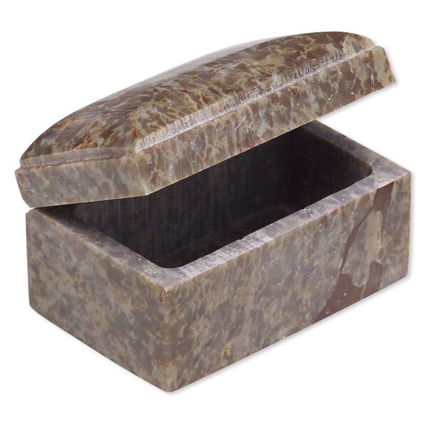 Soapstone / steel 1pkg1, hand-cut hinged rectangle trinket box / cushion shaped top brass-plated 2x3x2 inch image number 0
