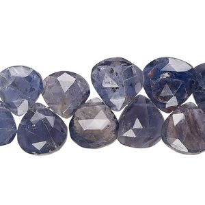 Iolite 1pkg1, hand-cut top-drilled faceted puffed teardrop bead natural 8 inch 10-13mm