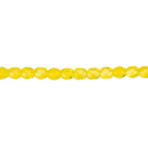 Bead, Czech fire-polished glass, yellow, 4mm faceted round. Sold per pkg of 1,200 (1 mass). image number 0