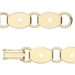 Bracelet component, gold-plated steel, (10) 13x10mm oval link settings, 7 inches with fold-over clasp. Sold per pkg of 2.