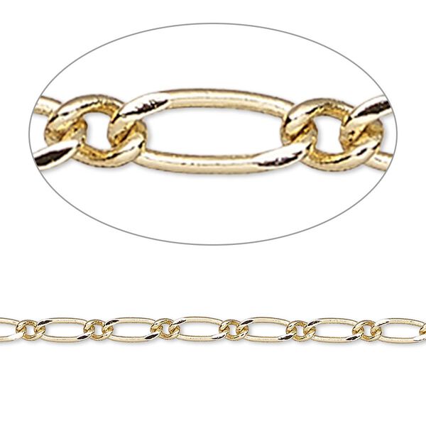 Chain, gold-finished brass, 2.5mm long and short oval. Sold per 50-foot spool. image number 0