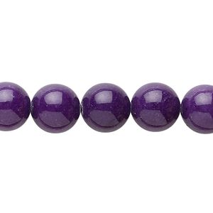 Bead, mountain "jade" (dolomite marble) (dyed), opaque purple, 10mm round, B grade, Mohs hardness 3. Sold per 15-1/2" to 16" strand.
