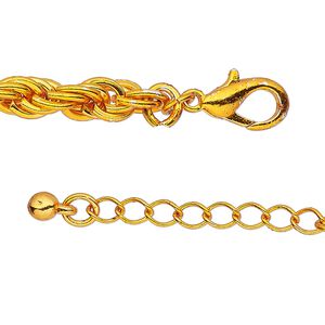 Chain 1pkg1 French rope, 6mm / lobster claw clasp, anodized orange / steel / brass 18 inch
